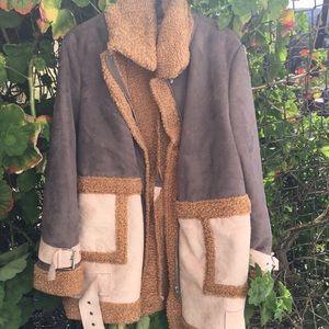 ASOS Faux Shearling Coat in Patchwork - Multi